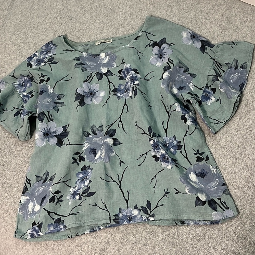 Elena Baldi Linen Floral Top Medium Coastal Summer Casual